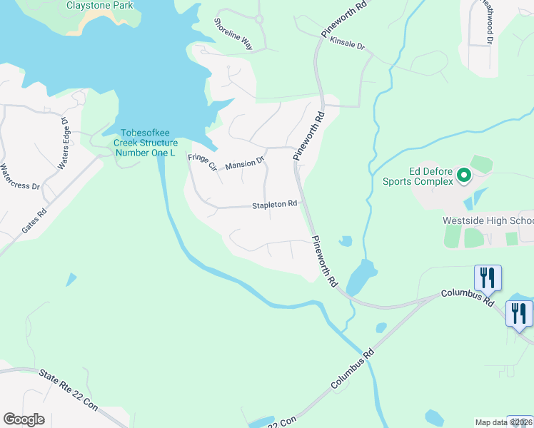 map of restaurants, bars, coffee shops, grocery stores, and more near 6305 Stapleton Road in Macon