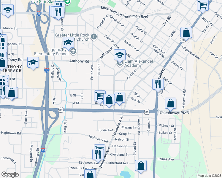 map of restaurants, bars, coffee shops, grocery stores, and more near 2376 2nd Street in Macon