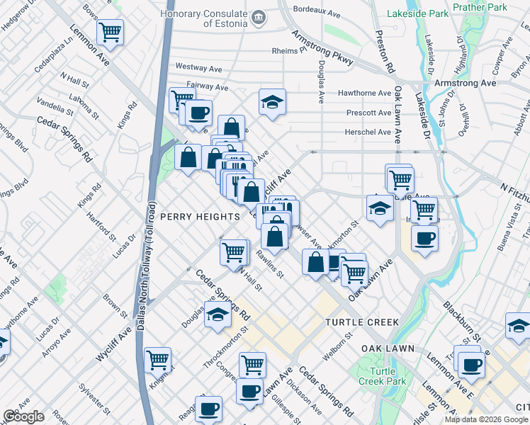 map of restaurants, bars, coffee shops, grocery stores, and more near 4218 Lemmon Avenue in Dallas
