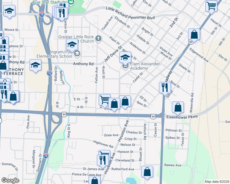 map of restaurants, bars, coffee shops, grocery stores, and more near 697 Ell Street in Macon
