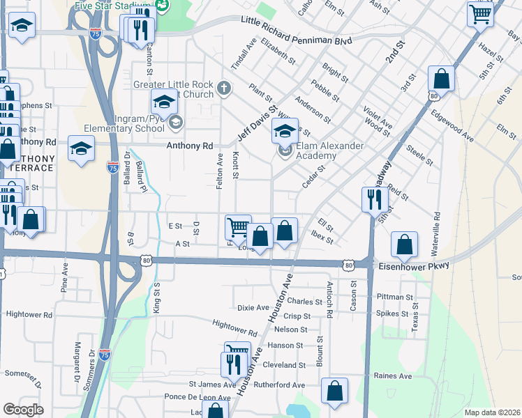map of restaurants, bars, coffee shops, grocery stores, and more near 697 Ell Street in Macon