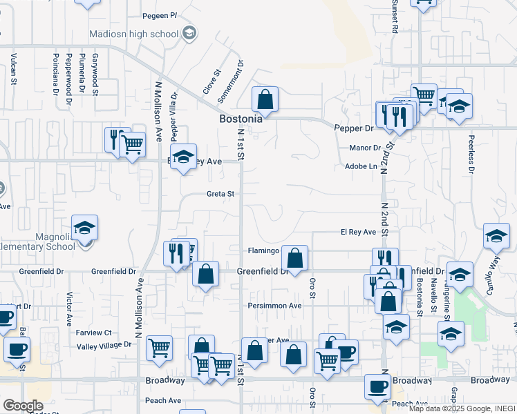 map of restaurants, bars, coffee shops, grocery stores, and more near 1106 Dawnridge Avenue in El Cajon