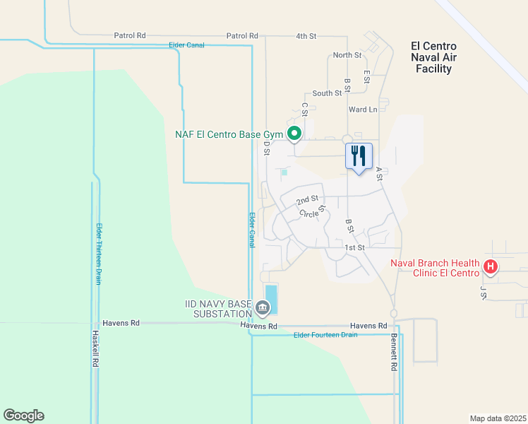 map of restaurants, bars, coffee shops, grocery stores, and more near 3041 2nd Street in El Centro