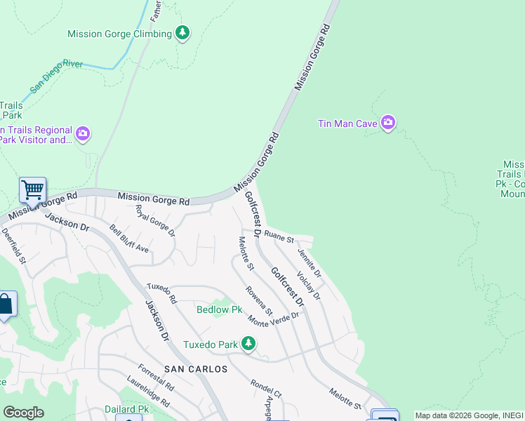 map of restaurants, bars, coffee shops, grocery stores, and more near 7840 Golfcrest Drive in San Diego