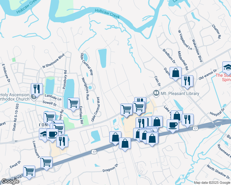 map of restaurants, bars, coffee shops, grocery stores, and more near 709 Kent Street in Mount Pleasant