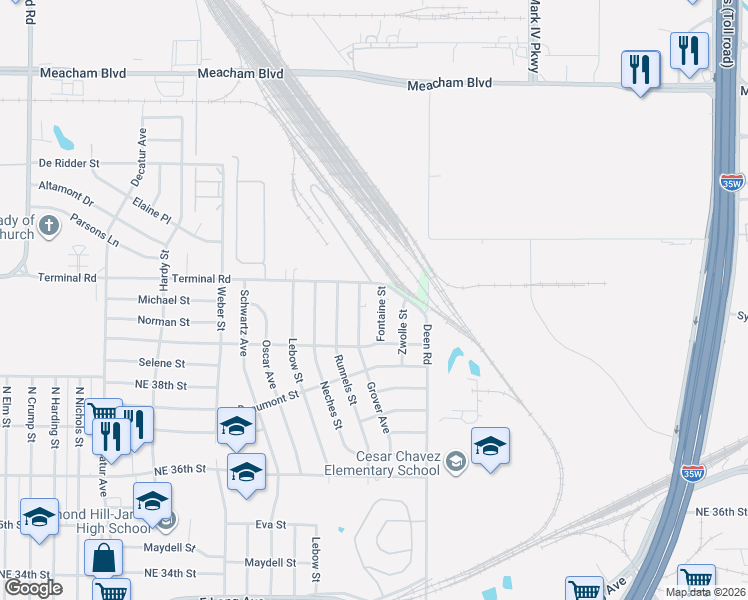 map of restaurants, bars, coffee shops, grocery stores, and more near 4044 Fontaine Street in Fort Worth