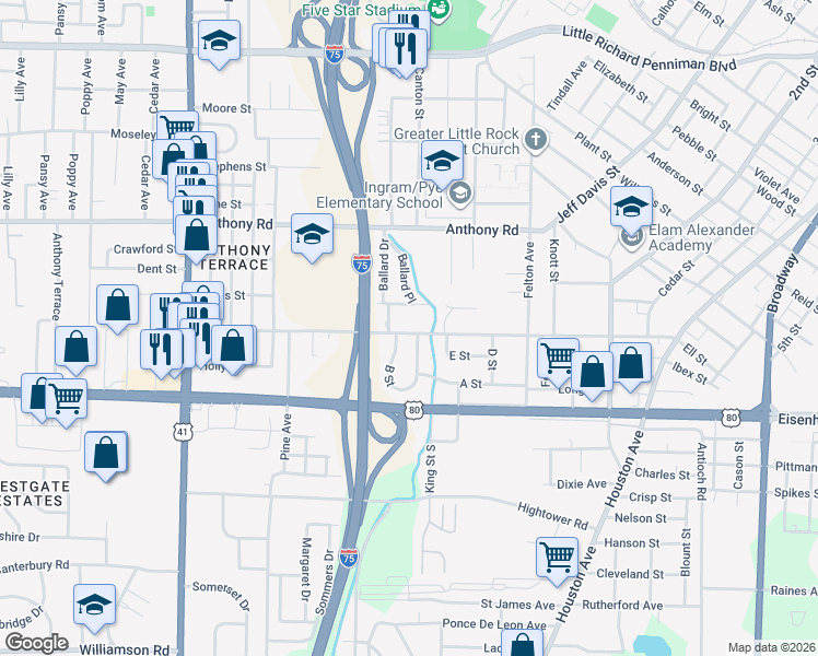 map of restaurants, bars, coffee shops, grocery stores, and more near 917 Ell Street in Macon