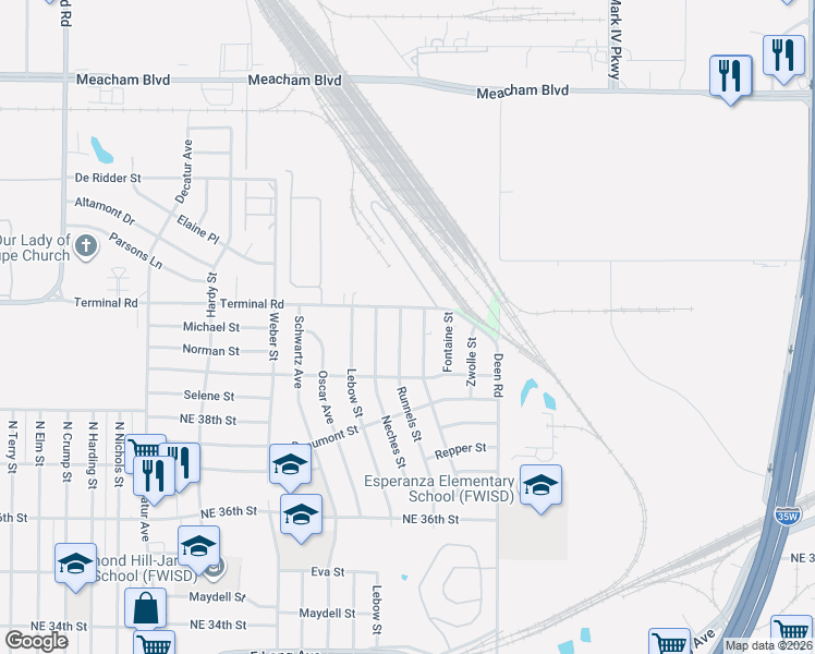 map of restaurants, bars, coffee shops, grocery stores, and more near 4049 Grover Avenue in Fort Worth