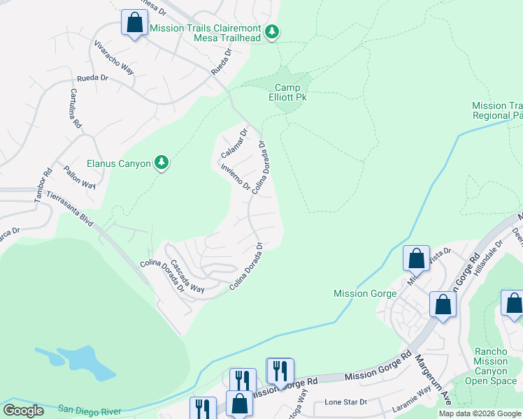 map of restaurants, bars, coffee shops, grocery stores, and more near 11790 Papagallo Court in San Diego