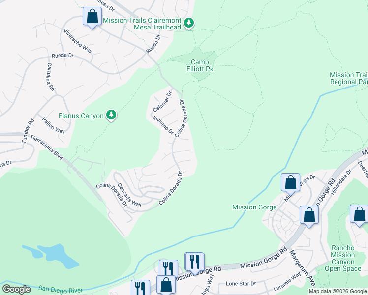 map of restaurants, bars, coffee shops, grocery stores, and more near 11754 Papagallo Court in San Diego
