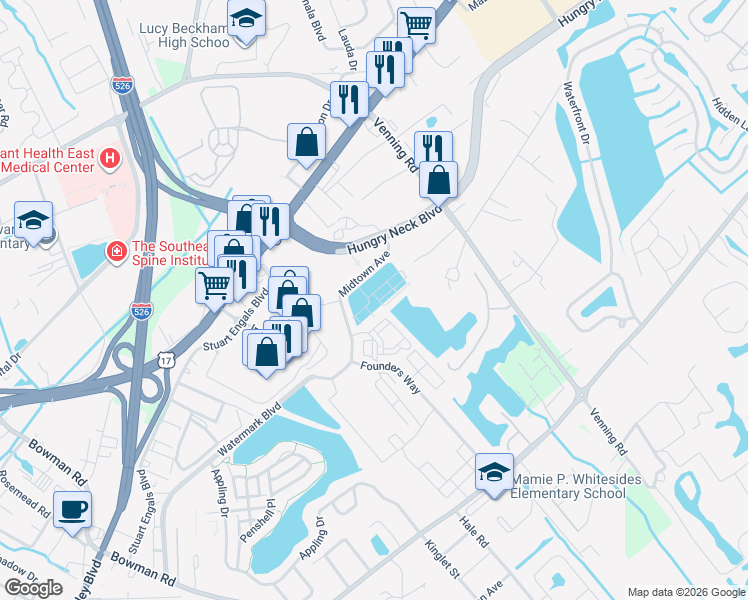 map of restaurants, bars, coffee shops, grocery stores, and more near 1610 Florentia Street in Mount Pleasant
