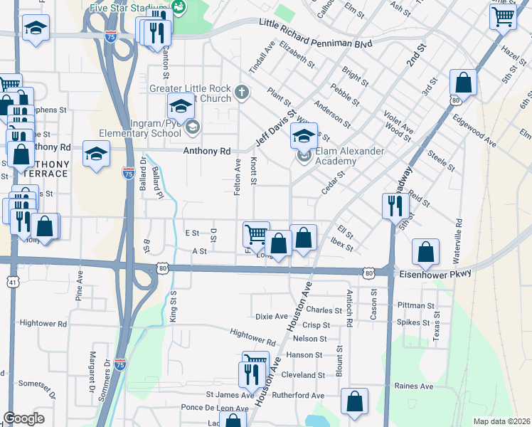 map of restaurants, bars, coffee shops, grocery stores, and more near 697 Ell Street in Macon