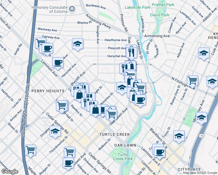 map of restaurants, bars, coffee shops, grocery stores, and more near in Dallas