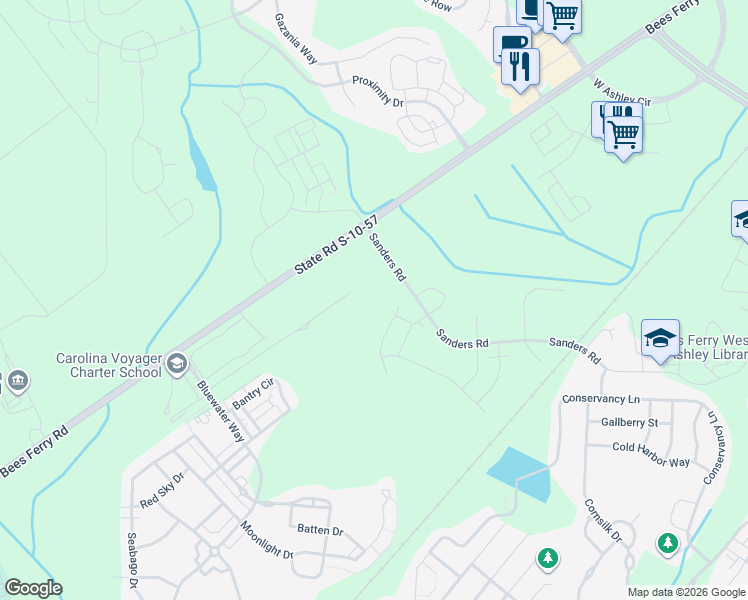 map of restaurants, bars, coffee shops, grocery stores, and more near 3183-3199 State Road S-10-2032 in Charleston