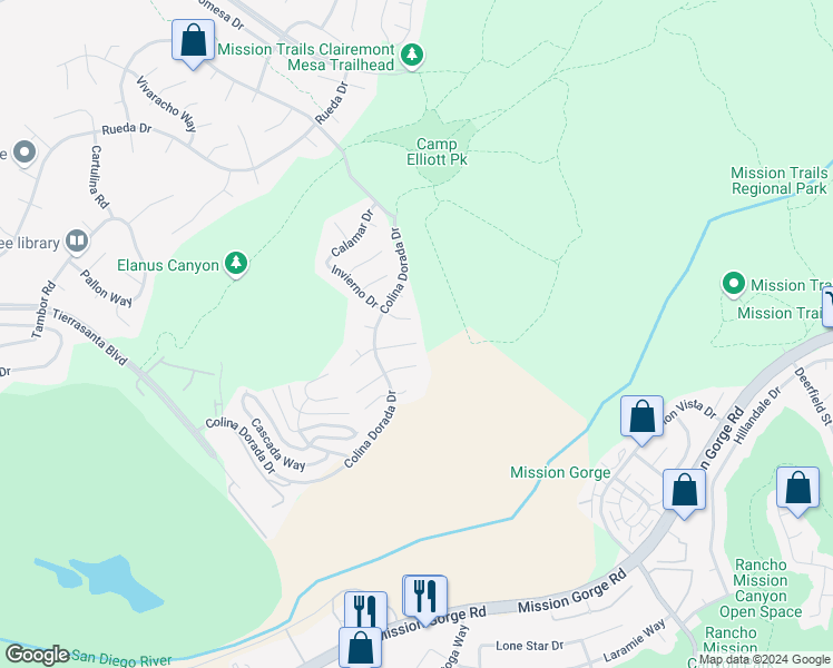 map of restaurants, bars, coffee shops, grocery stores, and more near 11790 Papagallo Court in San Diego