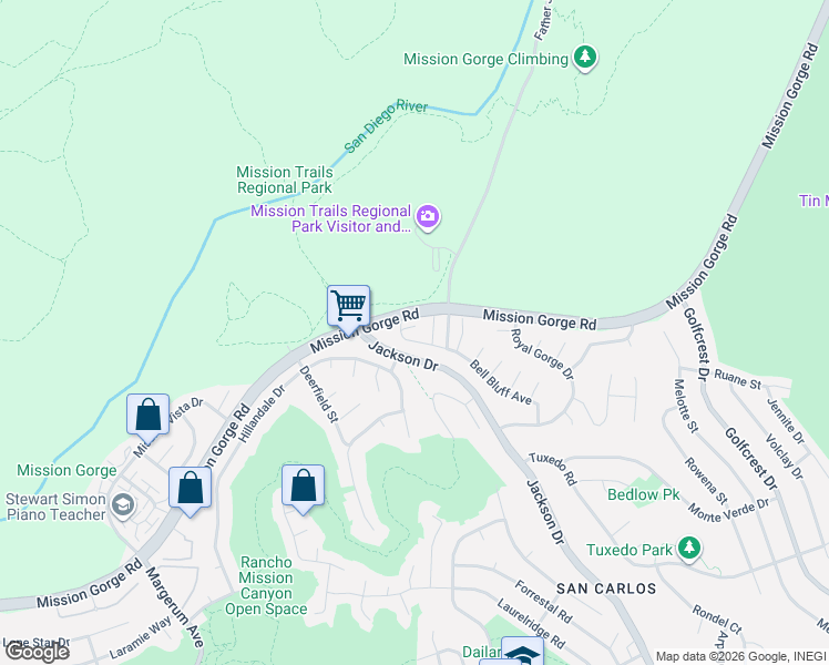 map of restaurants, bars, coffee shops, grocery stores, and more near 6474 Bell Bluff Avenue in San Diego