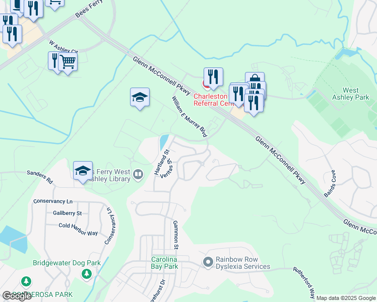 map of restaurants, bars, coffee shops, grocery stores, and more near 4218 Climbing Tree Court in Charleston