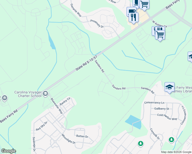 map of restaurants, bars, coffee shops, grocery stores, and more near 3183-3199 State Road S-10-2032 in Charleston
