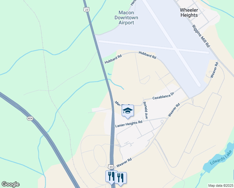 map of restaurants, bars, coffee shops, grocery stores, and more near 4030 Ocmulgee East Boulevard in Macon