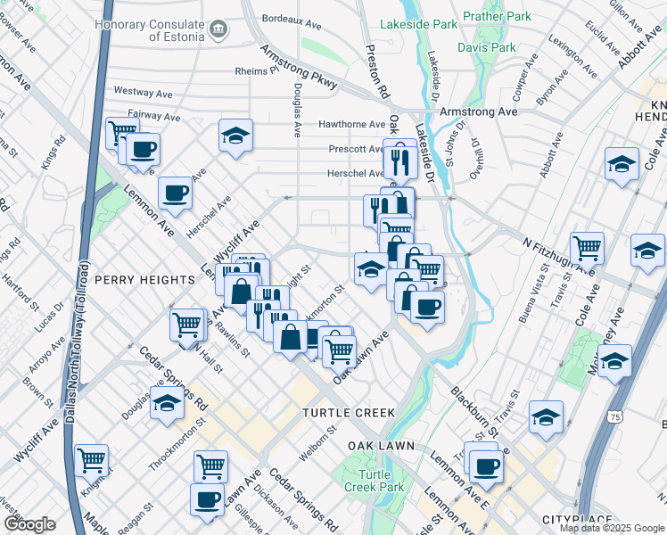 map of restaurants, bars, coffee shops, grocery stores, and more near in Dallas