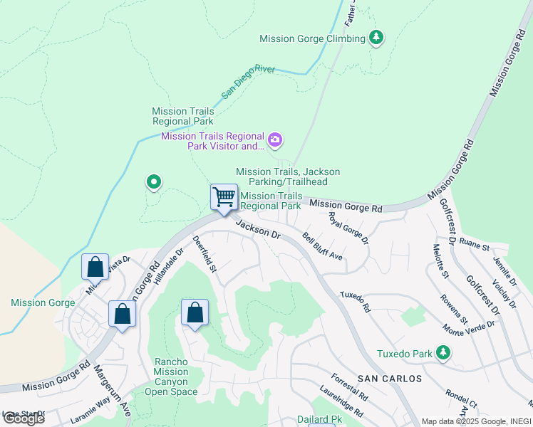 map of restaurants, bars, coffee shops, grocery stores, and more near 6448 Bell Bluff Avenue in San Diego