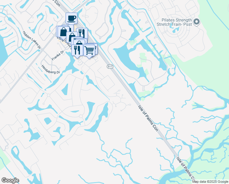 map of restaurants, bars, coffee shops, grocery stores, and more near 1512 Soliel Court in Mount Pleasant