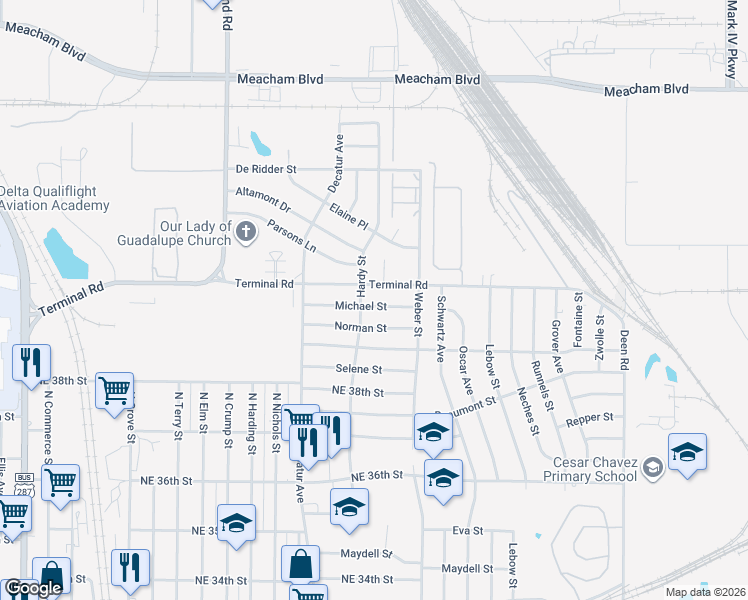 map of restaurants, bars, coffee shops, grocery stores, and more near 1509 Michael Street in Fort Worth