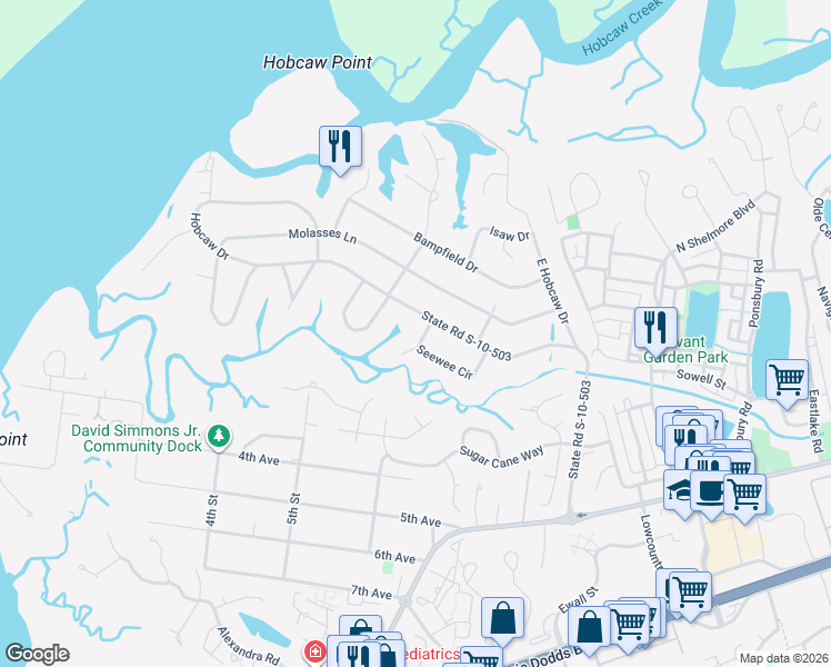 map of restaurants, bars, coffee shops, grocery stores, and more near 313 Seewee Circle in Mount Pleasant