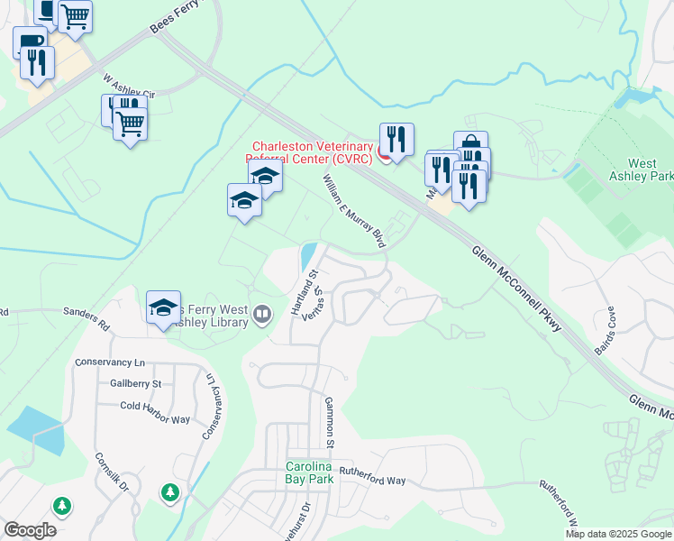 map of restaurants, bars, coffee shops, grocery stores, and more near 4218 Climbing Tree Court in Charleston