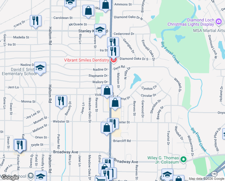 map of restaurants, bars, coffee shops, grocery stores, and more near 3708 U.S. 377 in North Richland Hills