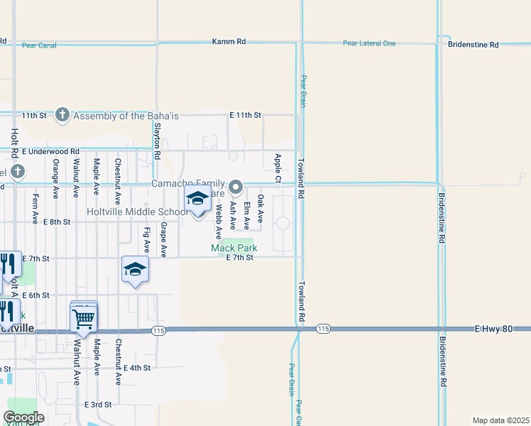 map of restaurants, bars, coffee shops, grocery stores, and more near 844 Oak Ave in Holtville