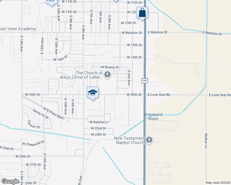 map of restaurants, bars, coffee shops, grocery stores, and more near 1990 South Central Avenue in Safford