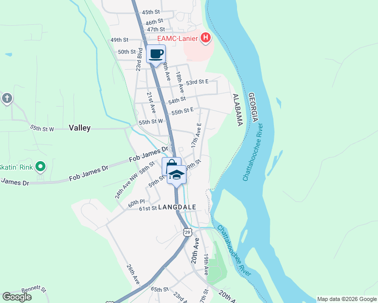 map of restaurants, bars, coffee shops, grocery stores, and more near 1703 58th Street West in Valley