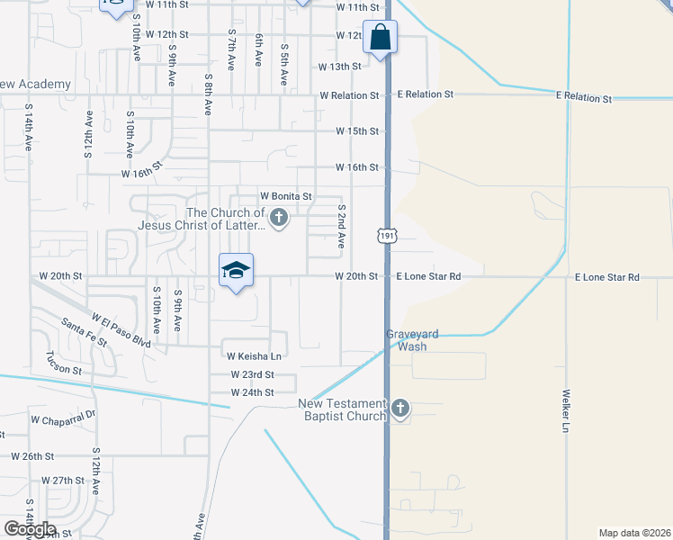map of restaurants, bars, coffee shops, grocery stores, and more near 260 W 20th St in Safford