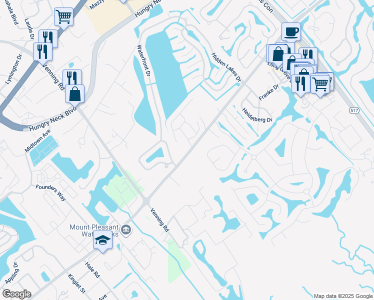 map of restaurants, bars, coffee shops, grocery stores, and more near 1776 Rifle Range Road in Mount Pleasant