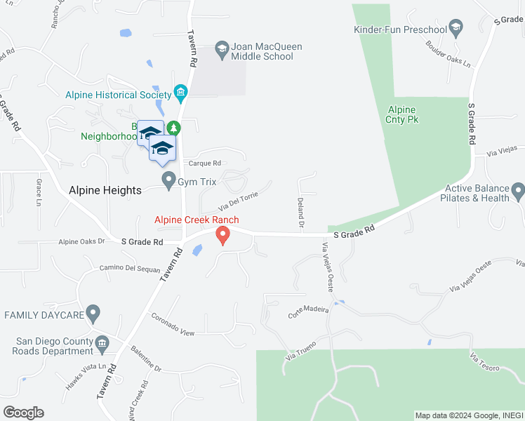 map of restaurants, bars, coffee shops, grocery stores, and more near 2016 South Grade Road in Alpine