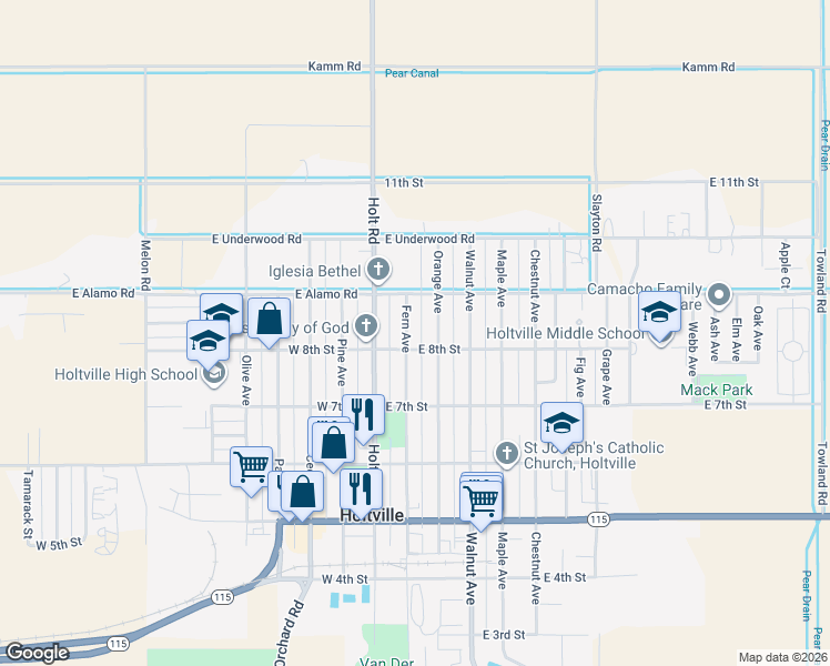 map of restaurants, bars, coffee shops, grocery stores, and more near 822 Fern Avenue in Holtville