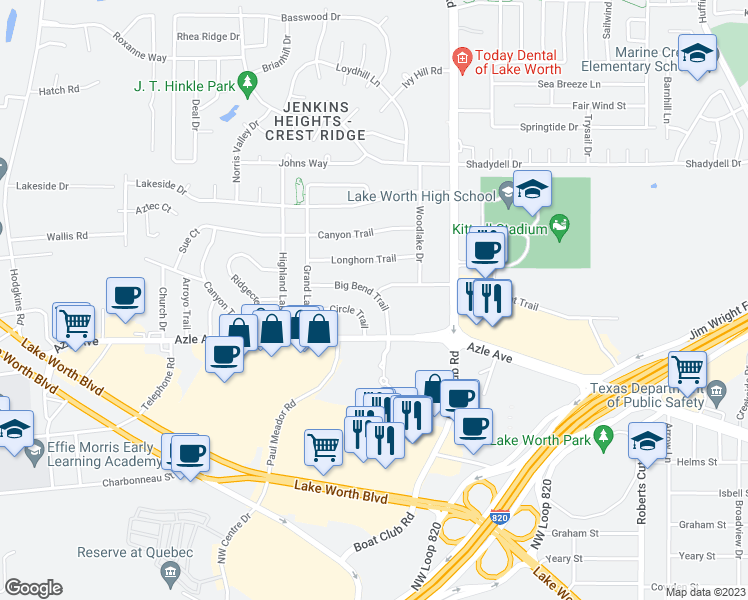 map of restaurants, bars, coffee shops, grocery stores, and more near 4117 Big Bend Trail in Lake Worth