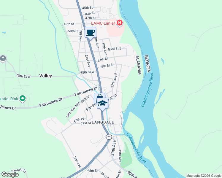 map of restaurants, bars, coffee shops, grocery stores, and more near 1703 58th Street West in Valley