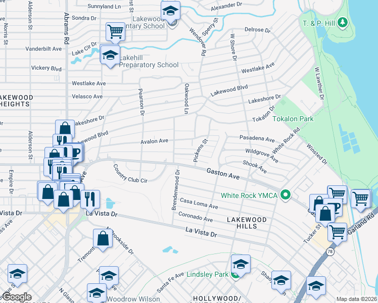 map of restaurants, bars, coffee shops, grocery stores, and more near 6831 Lorna Lane in Dallas