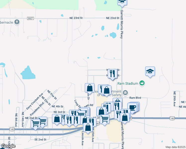 map of restaurants, bars, coffee shops, grocery stores, and more near 2907 Northeast 10th Street in Mineral Wells