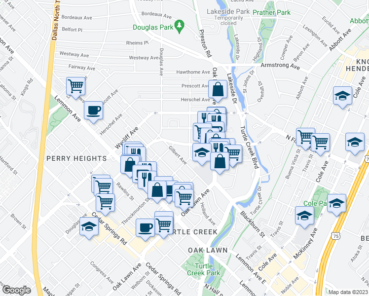 map of restaurants, bars, coffee shops, grocery stores, and more near 4122 Avondale Avenue in Dallas