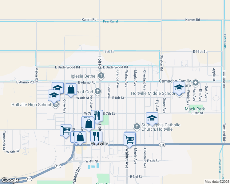 map of restaurants, bars, coffee shops, grocery stores, and more near 822 Fern Avenue in Holtville