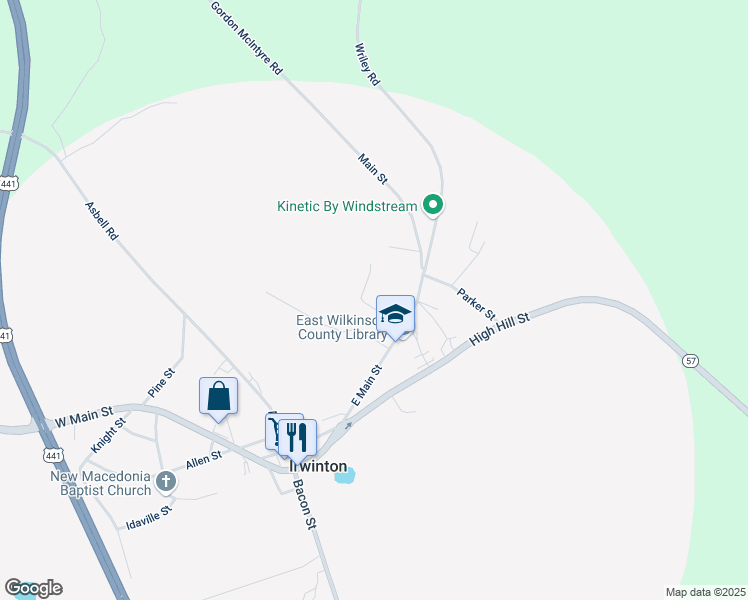 map of restaurants, bars, coffee shops, grocery stores, and more near 151 Main Street in Irwinton