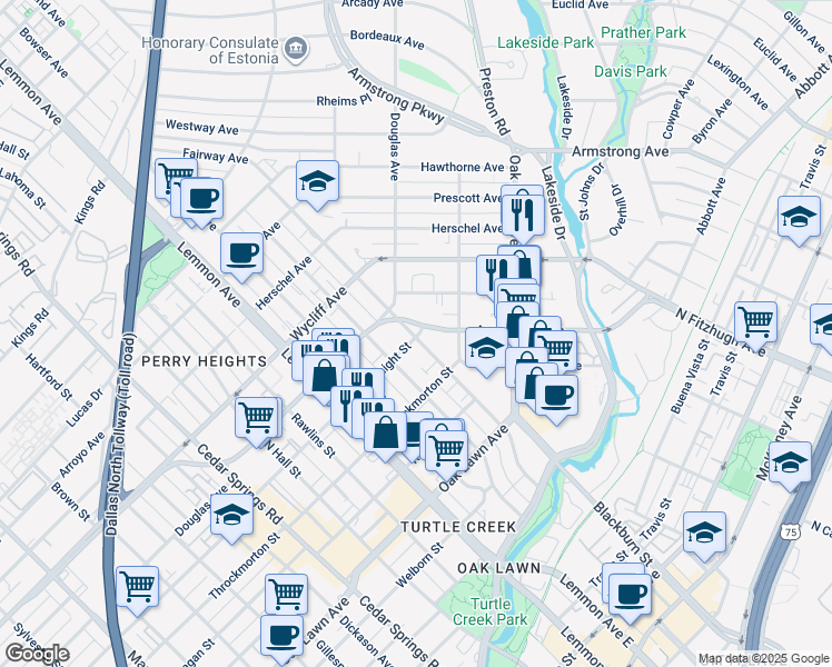 map of restaurants, bars, coffee shops, grocery stores, and more near in Dallas
