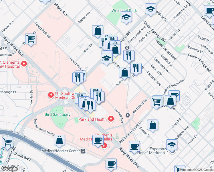 map of restaurants, bars, coffee shops, grocery stores, and more near 2311 Butler St in Dallas
