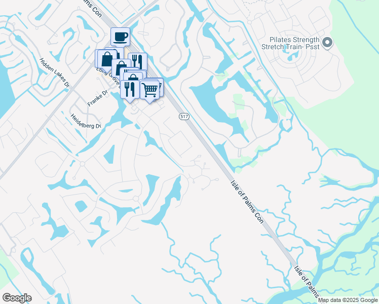 map of restaurants, bars, coffee shops, grocery stores, and more near 1512 Soliel Court in Mount Pleasant