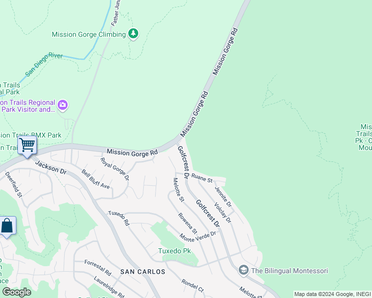 map of restaurants, bars, coffee shops, grocery stores, and more near 7845 Golfcrest Drive in San Diego