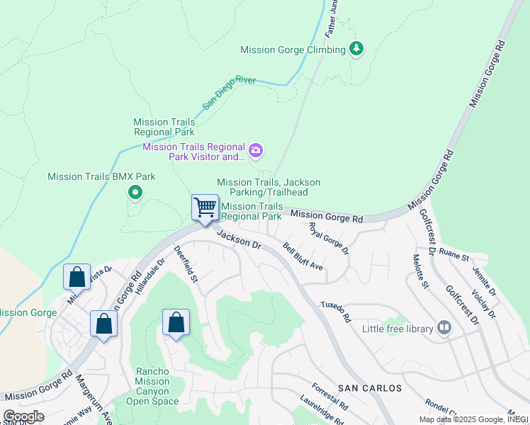 map of restaurants, bars, coffee shops, grocery stores, and more near 8299 Echo Dell Road in San Diego