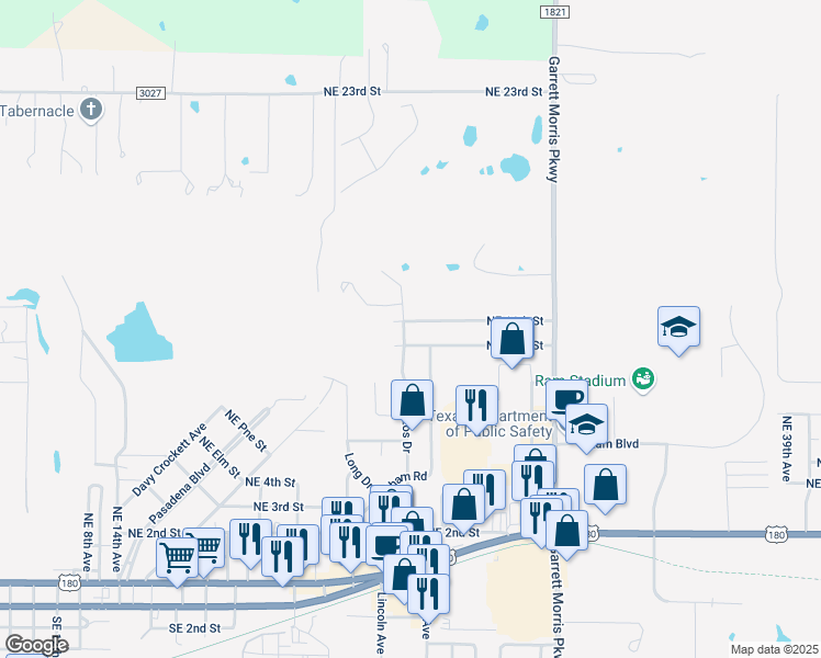 map of restaurants, bars, coffee shops, grocery stores, and more near 2907 Northeast 10th Street in Mineral Wells